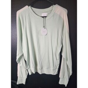 NIA Crew Pullover Mint Green And Cream Women's Oversize Top Size Small NWT
